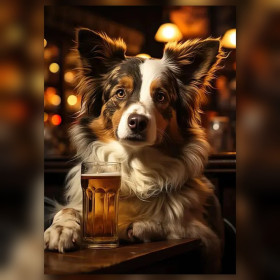 Malen nach Zahlen Australian Shepherd an einer Bartheke mit einem Bier