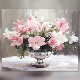 Malen nach Zahlen: Strauß rosa und weißer Blumen in einer Schale