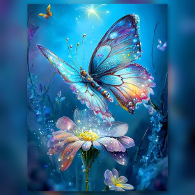 Malen nach Zahlen: Blauer Schmetterling auf einer gelben Blume