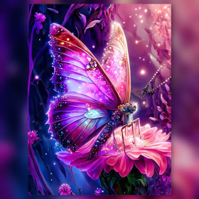 Malen nach Zahlen: Violett-rosa Schmetterling auf einer rosa Blume