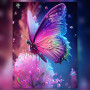 Malen nach Zahlen: Leuchtender Schmetterling auf einer rosa Blume