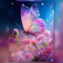 Malen nach Zahlen blau-violetter Schmetterling über rosa Blumen