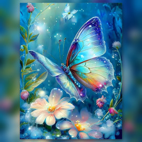 Malen nach Zahlen blauer Schmetterling über einer weißen Blume