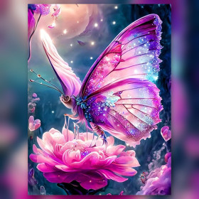 Malen nach Zahlen violetter Schmetterling auf einer rosa Blume