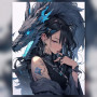 Malen nach Zahlen Manga-Mädchen mit schwarzen Haaren und Drache mit blauen Augen