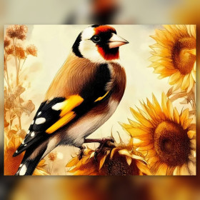 Malen nach Zahlen: Stieglitz auf einer gelben Sonnenblume