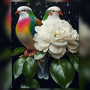 Malen nach Zahlen: Zwei Vögel auf einem Zweig neben einer weißen Blume