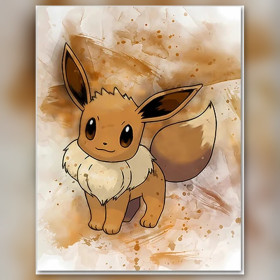 Malen nach Zahlen: Evoli im Aquarellstil auf beige-braunem Hintergrund