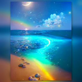 Malen nach Zahlen: Strand mit Regenbogen und Sternenhimmel