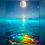 Malen nach Zahlen: Vollmond über dem Meer und Strand mit bunten Kieselsteinen