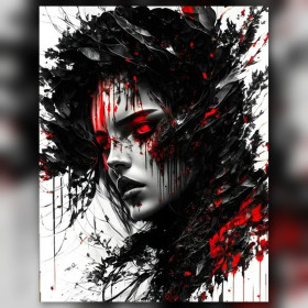 Malen nach Zahlen: Porträt einer Gothic-Frau mit roten Augen