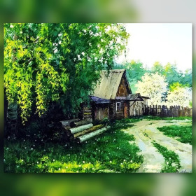 Malen nach Zahlen: Holzhütte an einem Feldweg