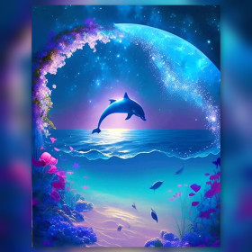 Malen nach Zahlen: Springender Delfin unter einem Sternenmond