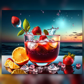 Malen nach Zahlen: Erdbeer-Orangen-Cocktail vor einem Sonnenuntergang