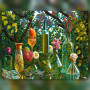 Malen nach Zahlen: Glasflaschen, Blumenvase und grünes Laub