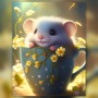 Malen nach Zahlen weiße Maus in einer blauen Tasse mit Punkten