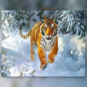Malen nach Zahlen Sibirischer Tiger rennt durch einen verschneiten Wald