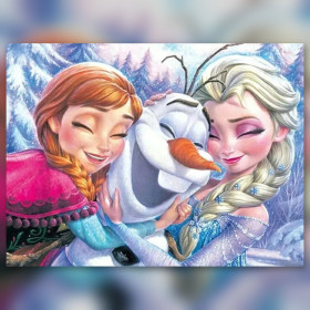 Malen nach Zahlen Anna, Elsa und Olaf in einem verschneiten Wald