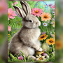 Malen nach Zahlen grauer Hase auf einer Blumenwiese mit Ostereiern