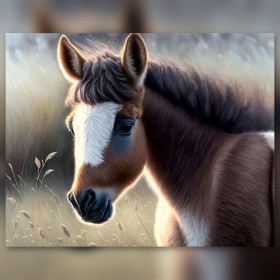 Malen nach Zahlen: Fohlen auf einer Wiese mit hohem Gras