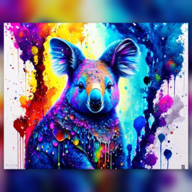 Malen nach Zahlen: Bunter Koala umgeben von Pop-Art-Farbspritzern