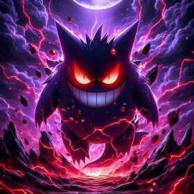 Malen nach Zahlen Violettes Ektoplasma unter Vollmond mit roten Blitzen