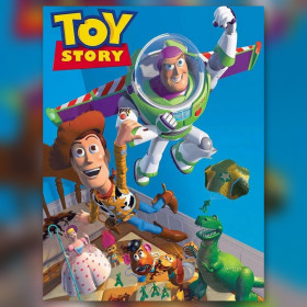 Malen nach Zahlen Buzz Lightyear hält Woody über dem Toy-Story-Zimmer