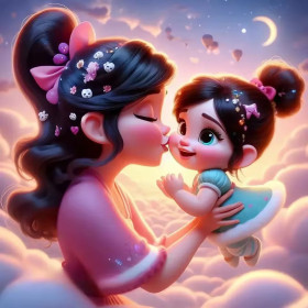 Malen nach Zahlen Vanellope hält ein Baby in einem Wolkenhimmel