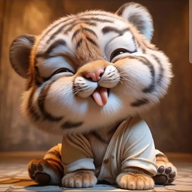 Malen nach Zahlen Tigerbaby im beigen Hemd streckt die Zunge raus
