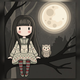 Malen nach Zahlen Gorjuss Mädchen und grauer Uhu auf einem Ast unter dem Mond