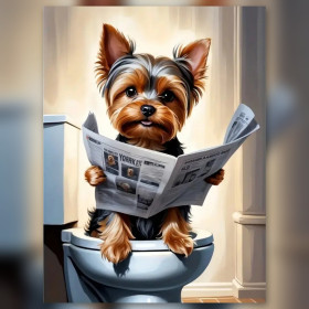 Malen nach Zahlen: Yorkshire Terrier sitzt auf der Toilette und liest Zeitung