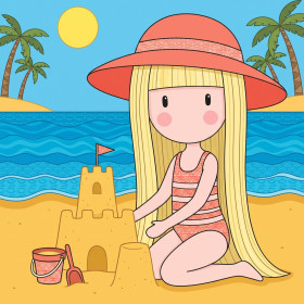 Malen nach Zahlen blonde Gorjuss baut am Strand eine Sandburg