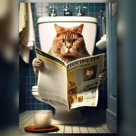 Malen nach Zahlen: Getigerte Katze liest Zeitung auf der Toilette