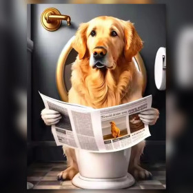 Malen nach Zahlen: Golden Retriever liest Zeitung auf der Toilette