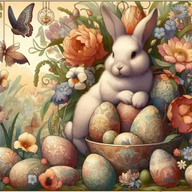 Malen nach Zahlen: Weißer Hase mit Ostereiern und Blumen