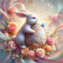 Malen nach Zahlen: Weißer Hase neben einem Osterei und Rosen