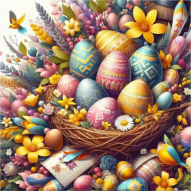 Malen nach Zahlen: Ostereier in einem Nest mit Gänseblümchen