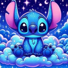 Malen nach Zahlen: Stitch sitzt auf einer Wolke unter den Sternen
