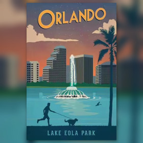Malen nach Zahlen: Vintage-Poster Orlando mit Brunnen, See und Läufer