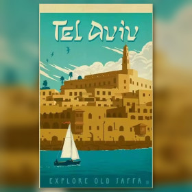 Malen nach Zahlen: Vintage-Poster von Tel Aviv und Jaffa mit Segelboot