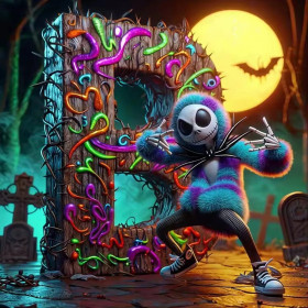 Malen nach Zahlen Jack Skellington sitzend auf einem Friedhof unter dem Vollmond