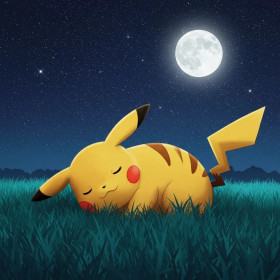 Malen nach Zahlen schlafendes Pikachu im Gras unter dem Mond