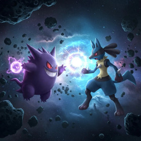 Malen nach Zahlen Gengar gegen Lucario im Weltraum