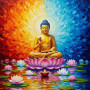 Malen nach Zahlen goldener Buddha sitzt auf einer rosa Lotusblüte