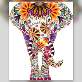 Malen nach Zahlen Elefant als Blumen-Mandala in lebhaften Farben auf weißem Hintergrund