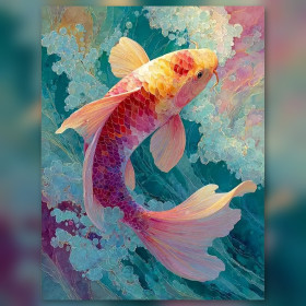 Malen nach Zahlen rosa-türkiser Koi-Karpfen im Wasser