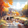 Malen nach Zahlen: Cottage an einem Fluss im Herbst