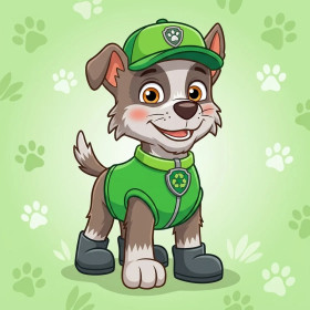 Malen nach Zahlen: Rocky aus PAW Patrol in grüner Weste