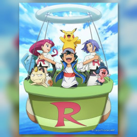 Malen nach Zahlen: Ash und Pikachu im Korb eines Heißluftballons