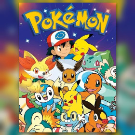 Malen nach Zahlen: Ash und seine Pokémon unter dem gelben Logo